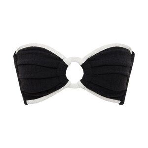 Black Cream Binded Terry Rib Tori Ties Bandeau Bikini Top